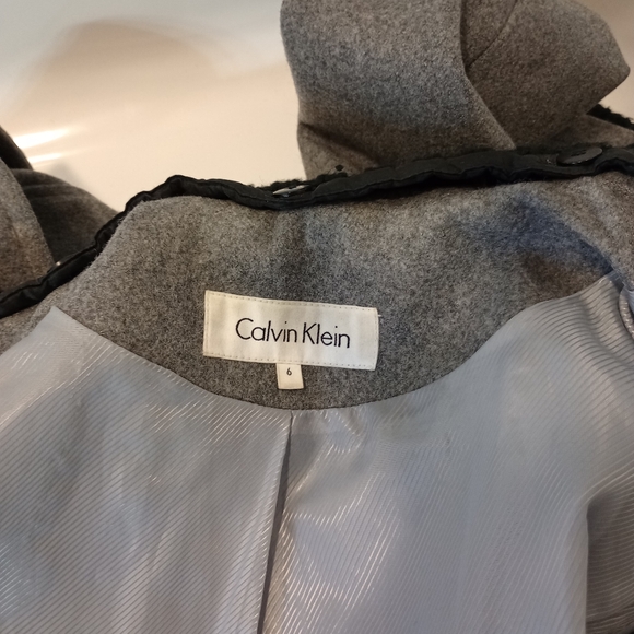 Calvin Klein Women's Grey & Black Wool Blend Pea Coat Size 6 - Picture 14 of 15